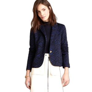 Cartonnier Womens Navy Chevron Blazer Preppy Academia Boardroom Stretch Size 8